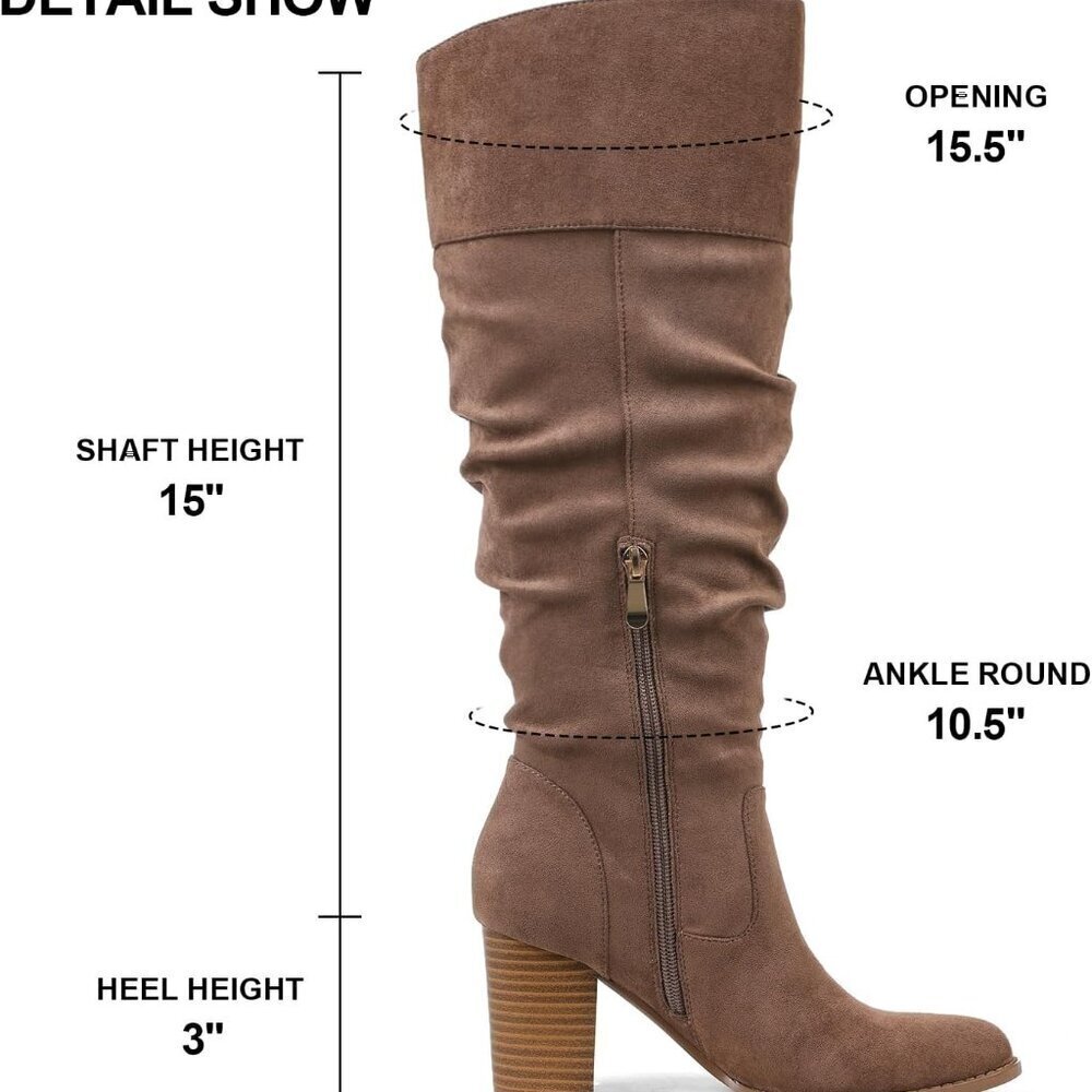 Suede Knee-High Boots Women Chunky High Heel Western Slip-On Winter - Picture 6 of 6